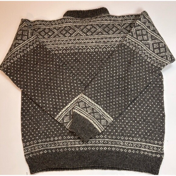 VTG Husfliden Skien Sweater Mens XL 100% Wool Hand Knit Norway Crew Neck Gray - Picture 6 of 9